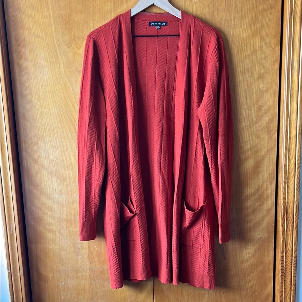 Love Ellie Open Cardigan Sweater In Orange Size XL